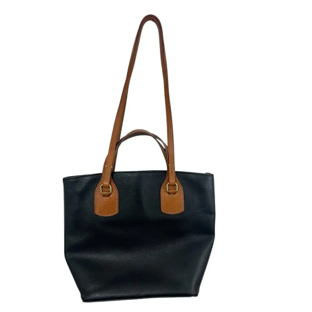 Dooney & Bourke Florentino Black Medium Tote Purse Bag Tassels Brown Leather